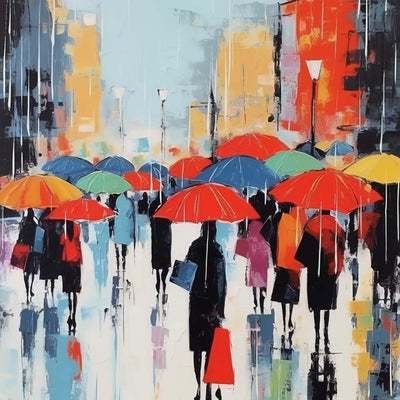 Foule de Personnes Tenant des Parapluies Broderie Diamant