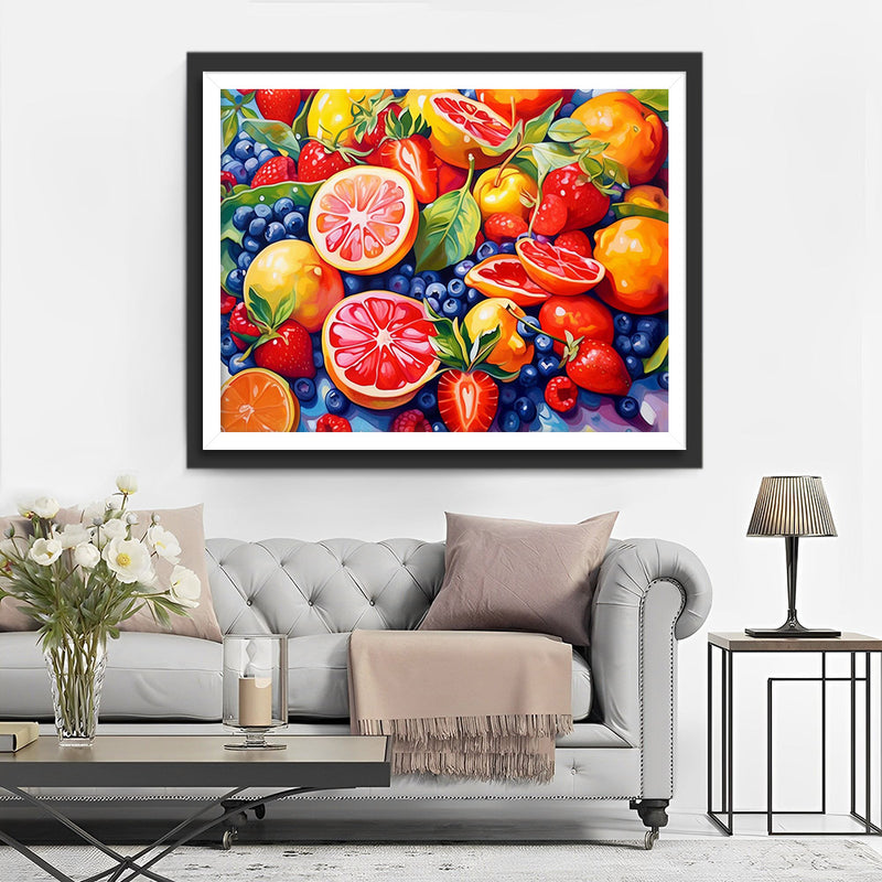Fraises, Pamplemousse et Myrtilles Broderie Diamant
