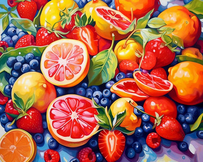 Fraises, Pamplemousse et Myrtilles Broderie Diamant