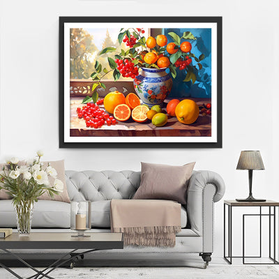 Framboises et Oranges sur le Rebords de la Fenêtre Broderie Diamant