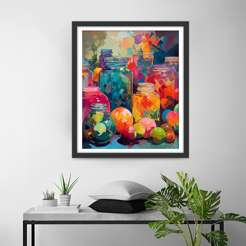 Fruits et Bouteilles en Verre Coloré Broderie Diamant