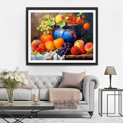 Fruits et Pot Bleu Broderie Diamant