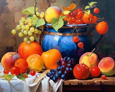 Fruits et Pot Bleu Broderie Diamant