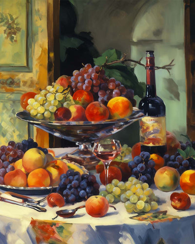 Fruits et Vin sur la Table Broderie Diamant