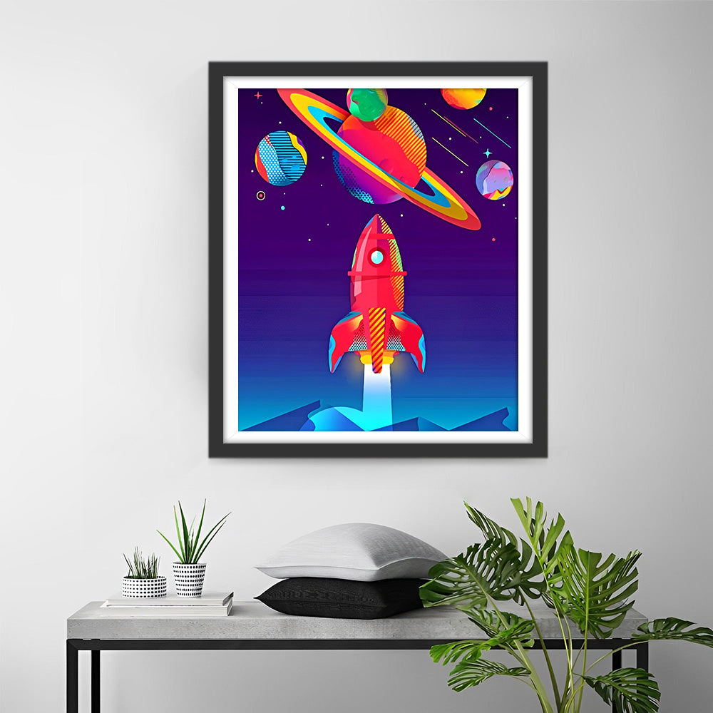 Fusée et Vaisseau Spatial Dessin Animé Broderie Diamant