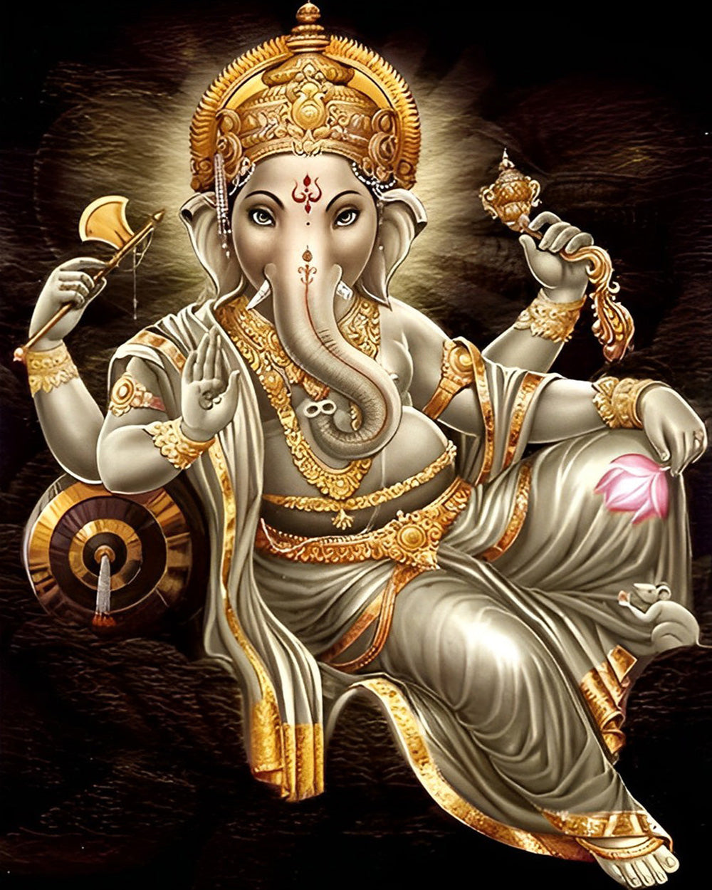 Ganesha Hindouisme Doré Broderie Diamant