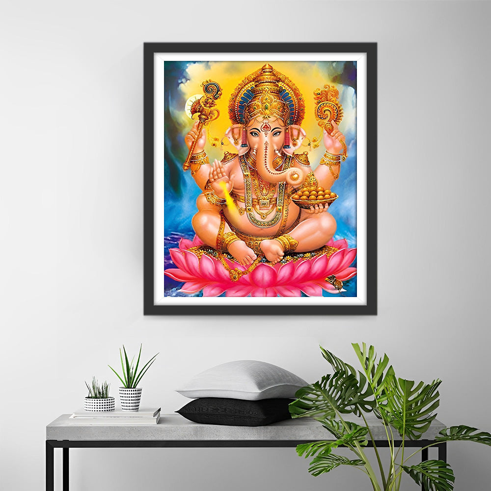 Ganesha Hindouisme sur Fleur de Lotus Broderie Diamant