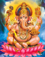 Ganesha Hindouisme sur Fleur de Lotus Broderie Diamant