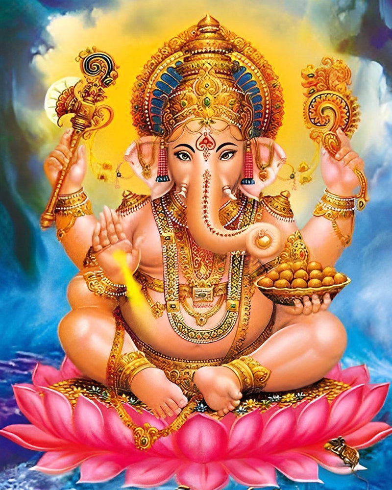 Ganesha Hindouisme sur Fleur de Lotus Broderie Diamant