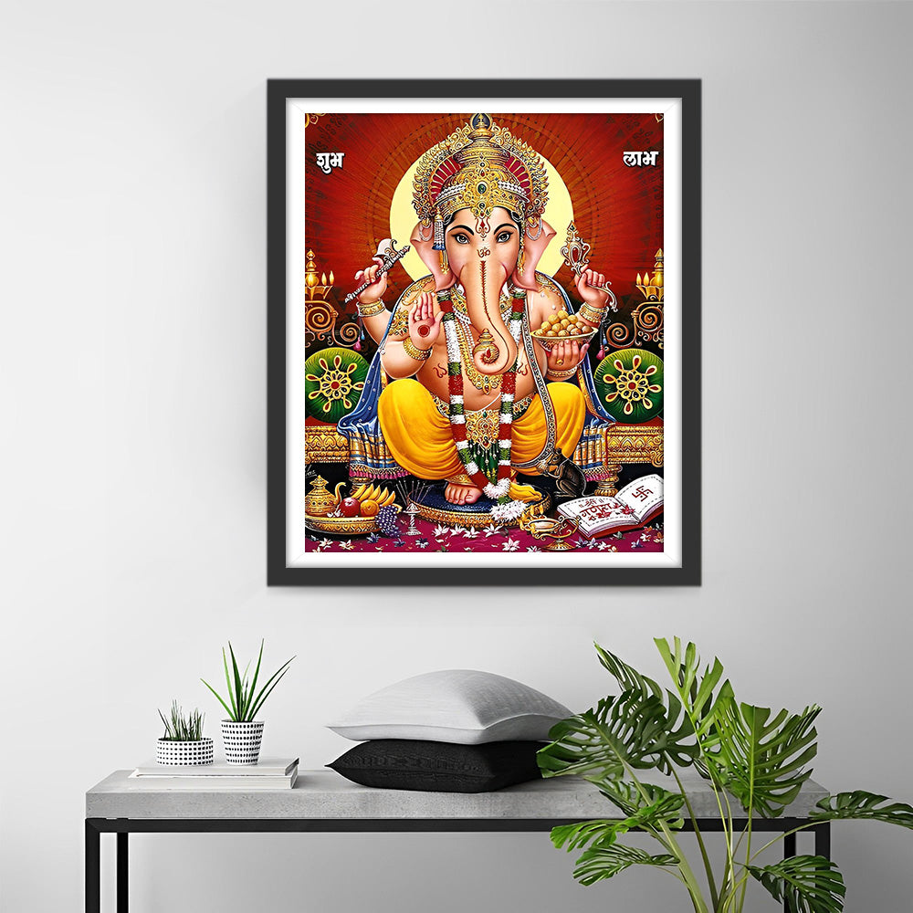 Ganesha Hindouisme sur Fond Rouge Broderie Diamant