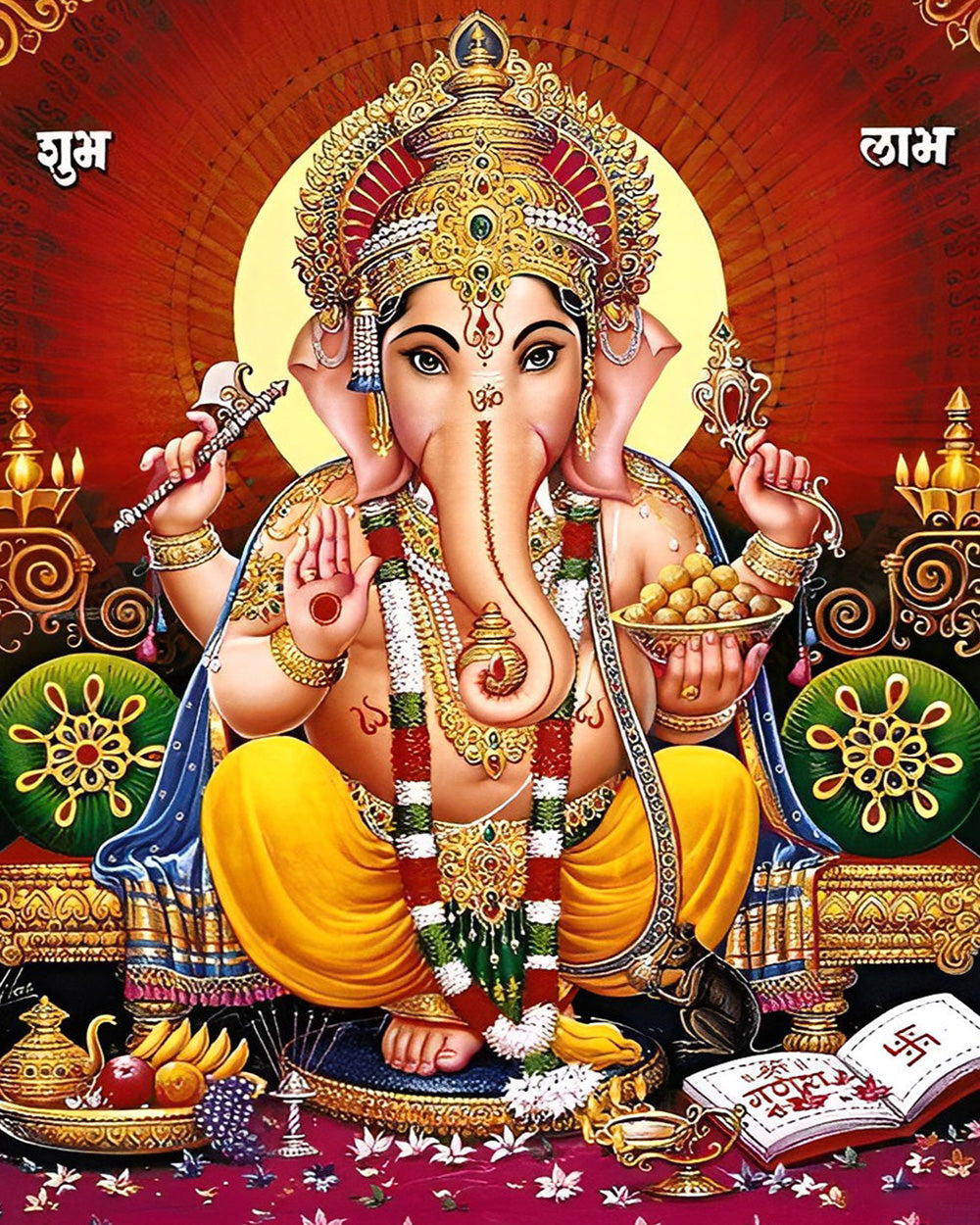 Ganesha Hindouisme sur Fond Rouge Broderie Diamant