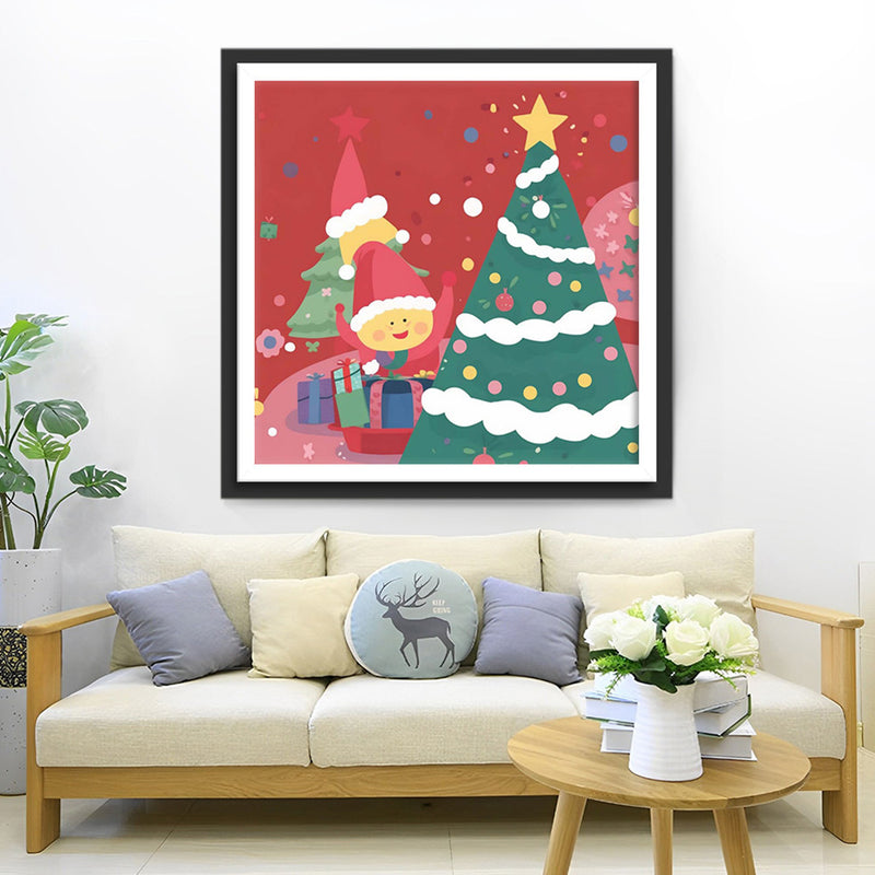 Garcon Dessin Animé et Sapin de Noël Broderie Diamant