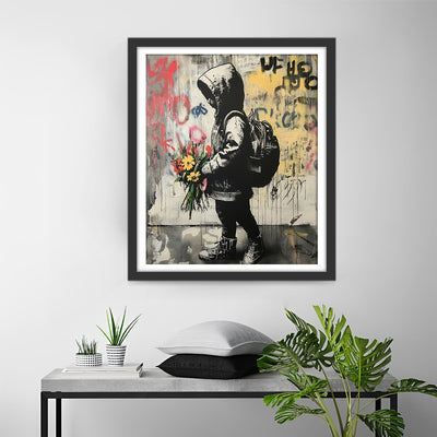 Garcon et Fleurs Style Graffiti Broderie Diamant