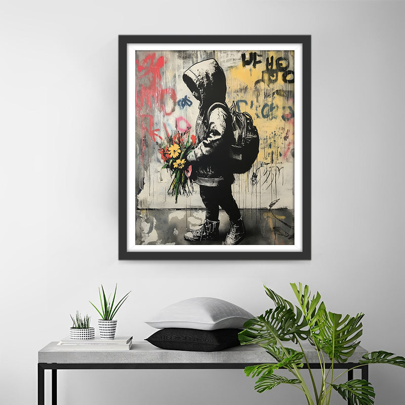 Garcon et Fleurs Style Graffiti Broderie Diamant