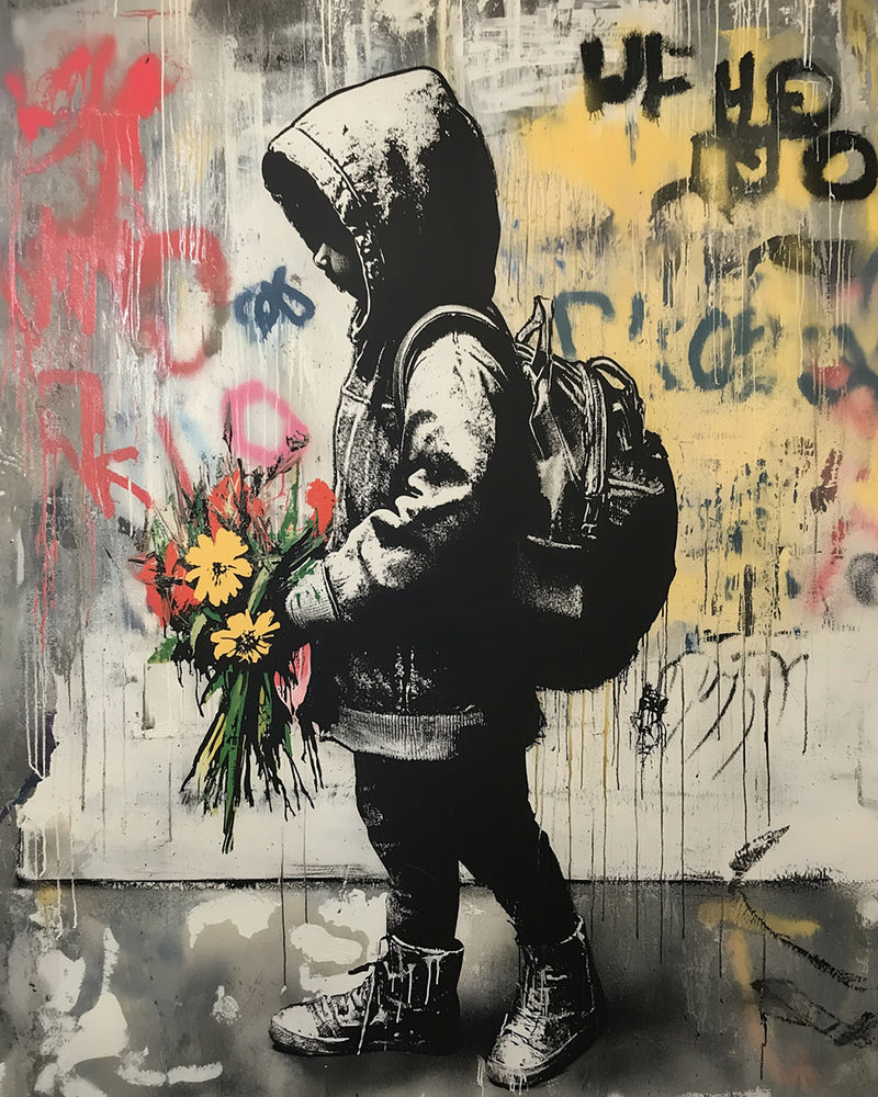 Garcon et Fleurs Style Graffiti Broderie Diamant
