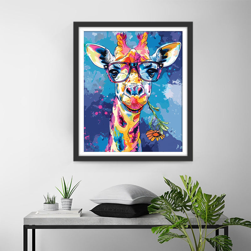 Girafe Colorée avec Lunettes Broderie Diamant