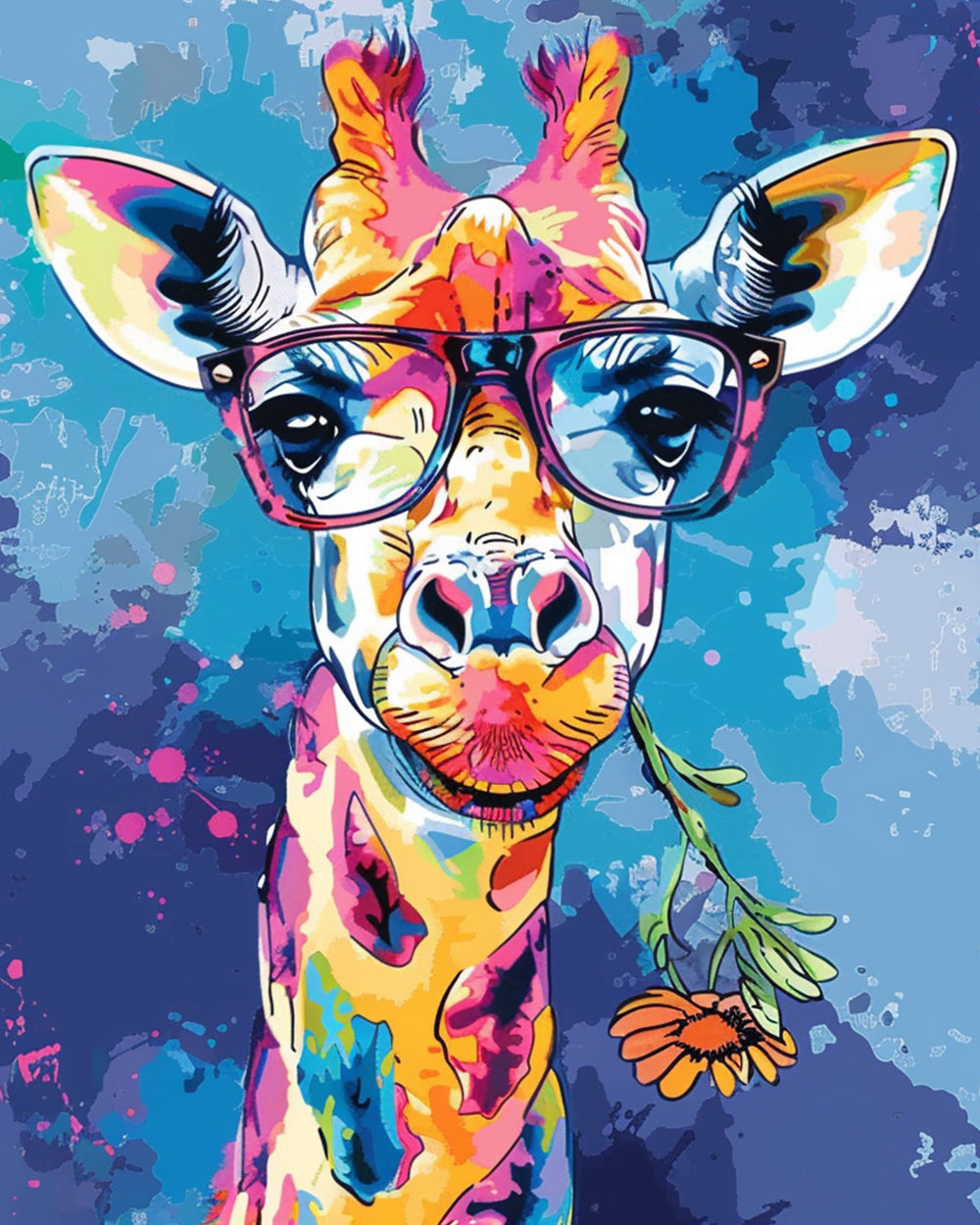 Girafe Colorée avec Lunettes Broderie Diamant