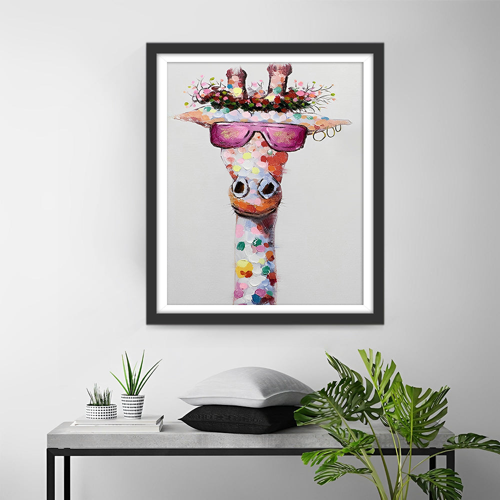 Girafe Colorée Avec Lunettes De Soleil Roses Broderie Diamant