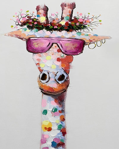 Girafe Colorée Avec Lunettes De Soleil Roses Broderie Diamant