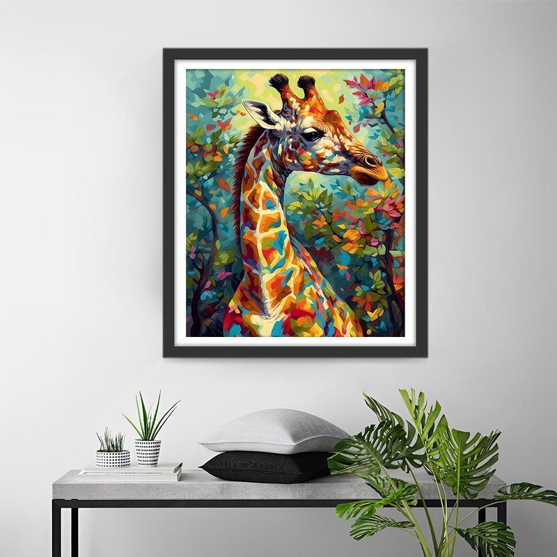 Girafe Colorée dans la Forêt Broderie Diamant