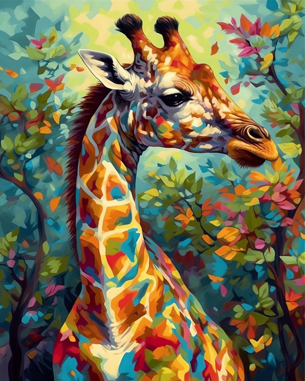Girafe Colorée dans la Forêt Broderie Diamant