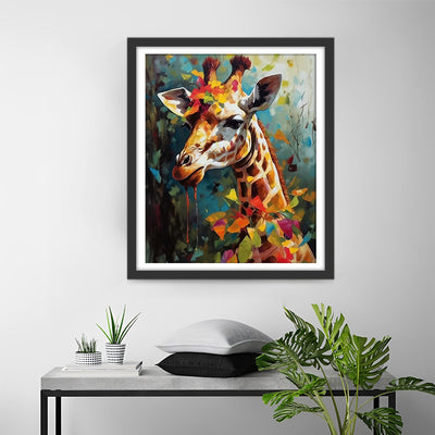 Girafe et Feuilles Colorées Broderie Diamant