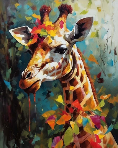 Girafe et Feuilles Colorées Broderie Diamant