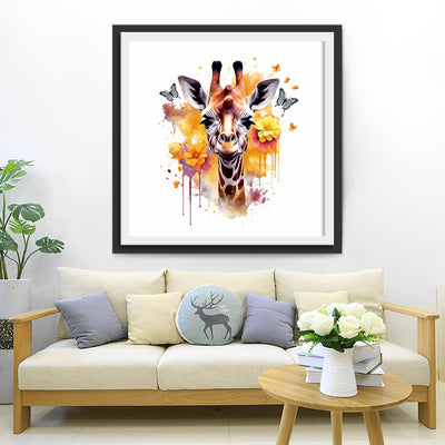 Girafe, Fleurs et Papillons Broderie Diamant