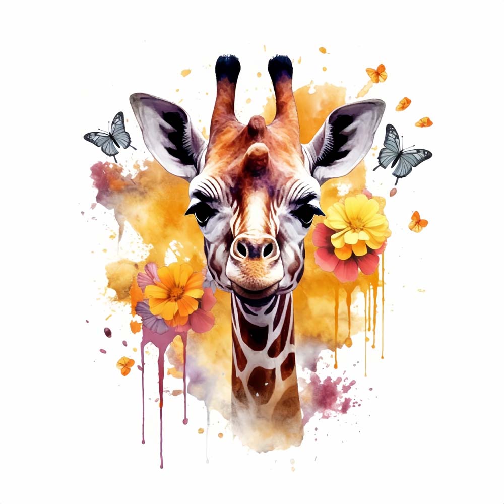 Girafe, Fleurs et Papillons Broderie Diamant
