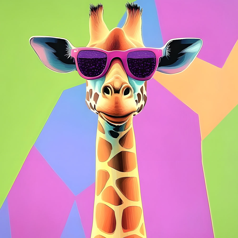 Girafe Portant des Lunettes de Soleil Violettes Broderie Diamant