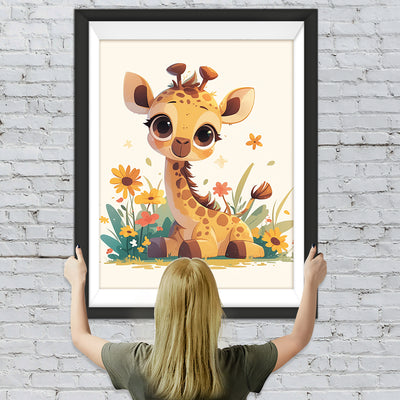 Giraffe et Fleurs Broderie Diamant