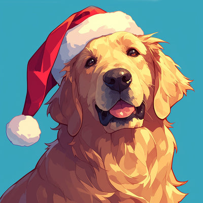 Golden Retriever avec un Bonnet de Noël Rouge Broderie Diamant