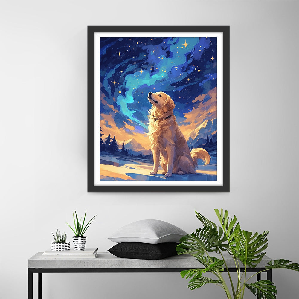 Golden Retriever sous les Étoiles Broderie Diamant