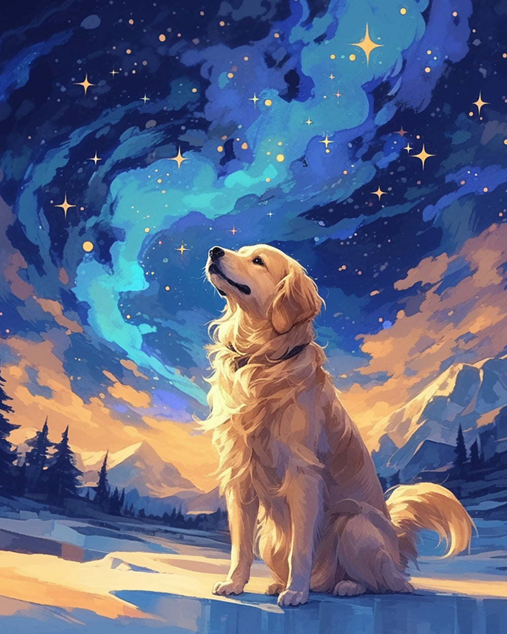 Golden Retriever sous les Étoiles Broderie Diamant