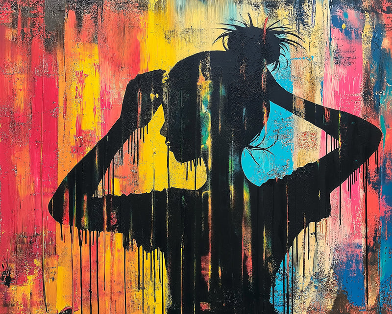 Graffiti Coloré de Fille avec Chignon Broderie Diamant