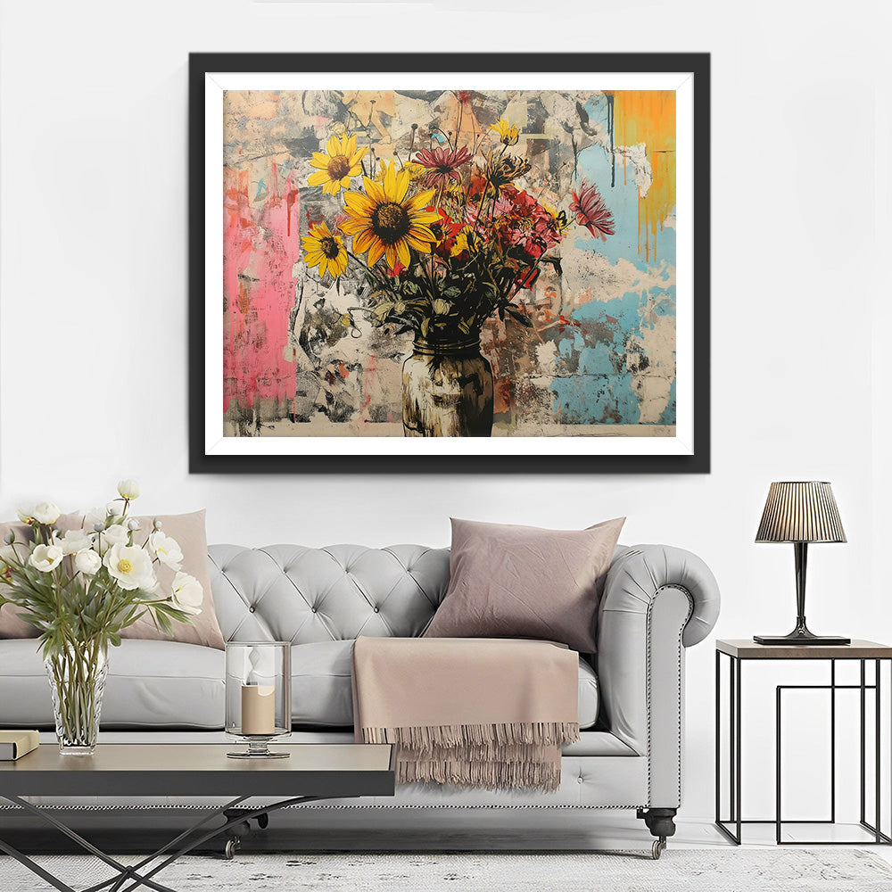 Graffiti de Tournesols et Chrysanthèmes Broderie Diamant