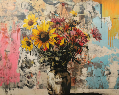 Graffiti de Tournesols et Chrysanthèmes Broderie Diamant