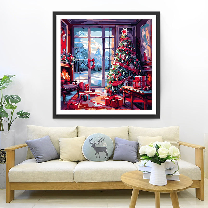 Grand Sapin de Noël et Beaucoup de Cadeaux Broderie Diamant