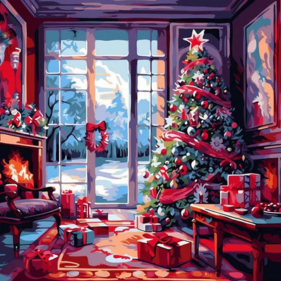 Grand Sapin de Noël et Beaucoup de Cadeaux Broderie Diamant