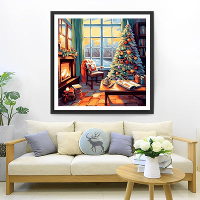 Grand Sapin de Noël près de la Fenêtre Broderie Diamant
