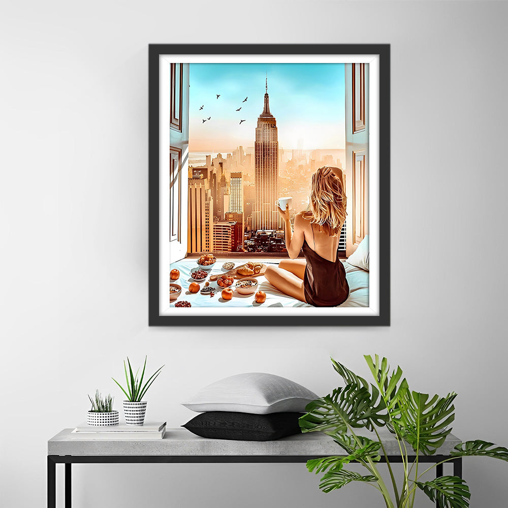 Gratte-Ciel de la Ville à l’Exterieur Broderie Diamant