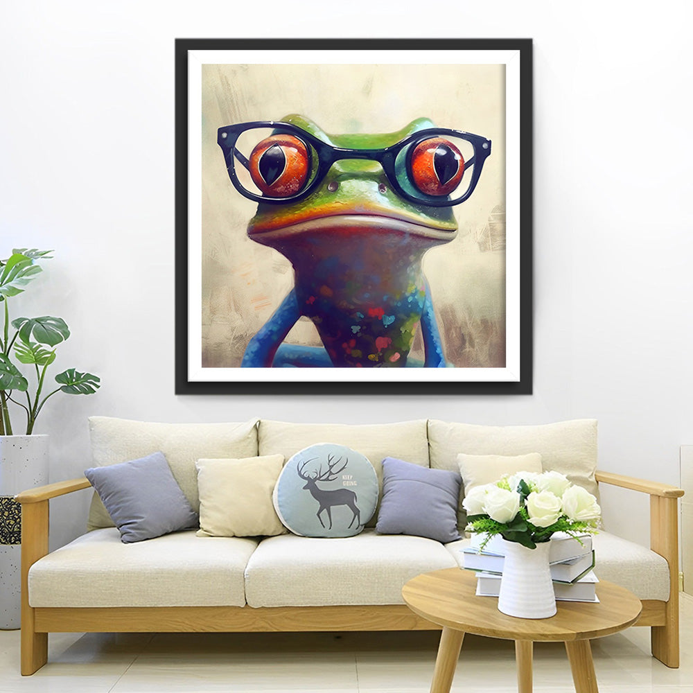 Grenouille avec des Lunettes Broderie Diamant