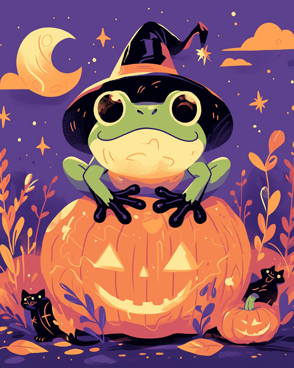Grenouille d'Halloween et Lampe de Citrouille Broderie Diamant