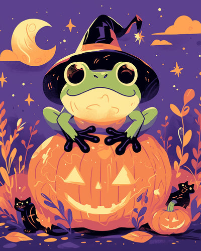 Grenouille d'Halloween et Lampe de Citrouille Broderie Diamant