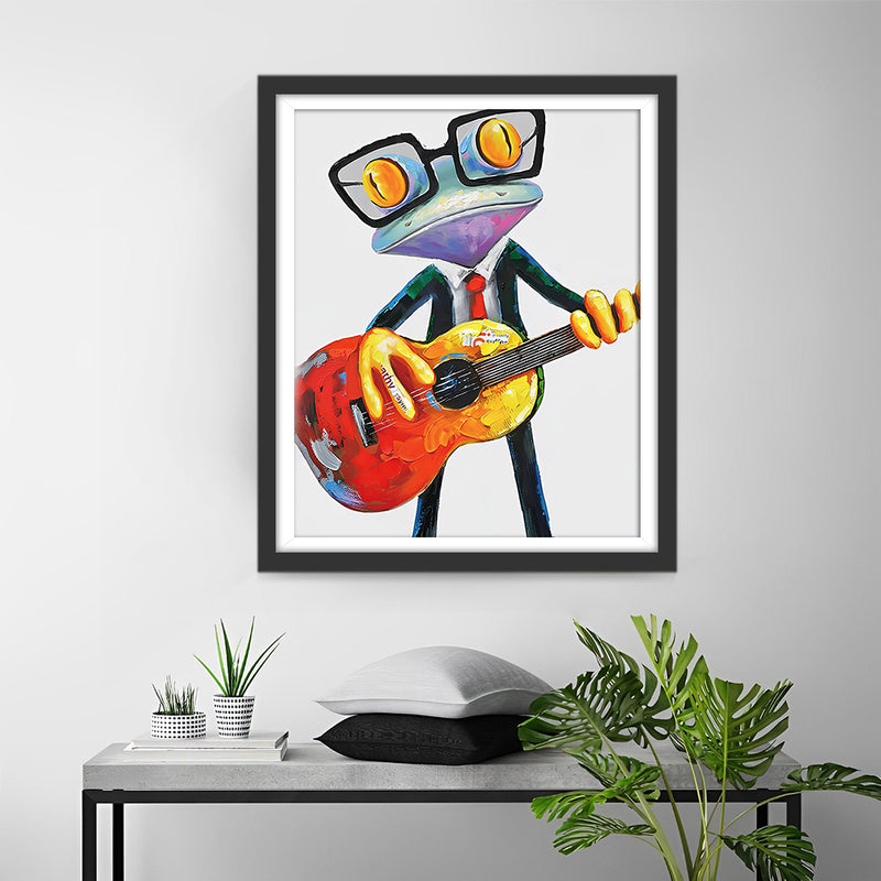 Grenouille Jouant de la Guitare Broderie Diamant