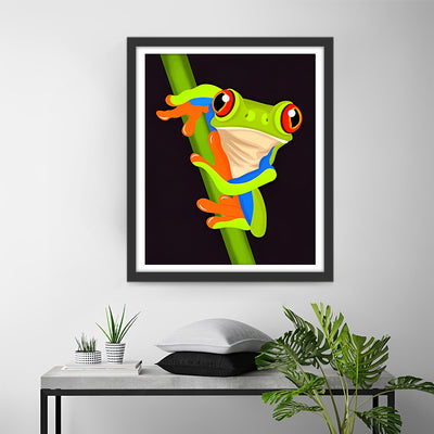Grenouille Verte aux Yeux Rouges Broderie Diamant