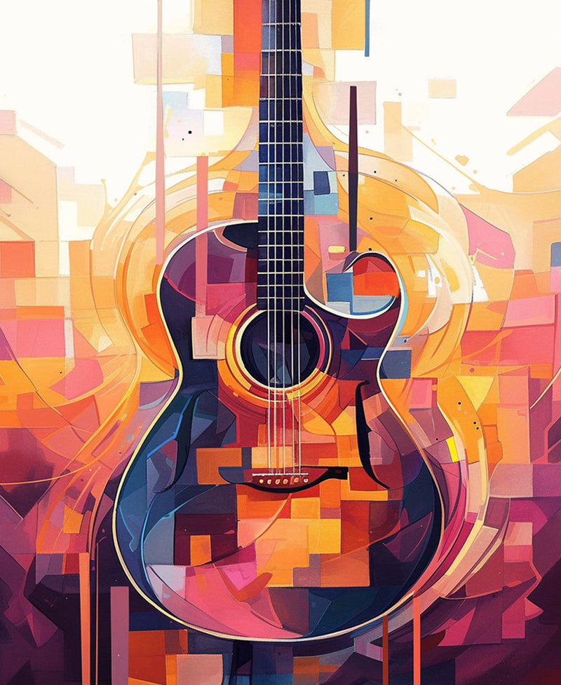 Guitare Abstraite Colorée Broderie Diamant