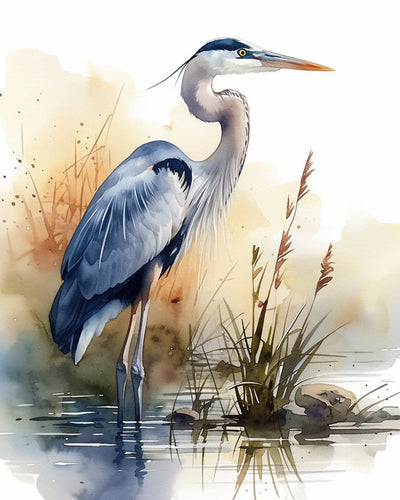 Heron Aquarelle Broderie Diamant