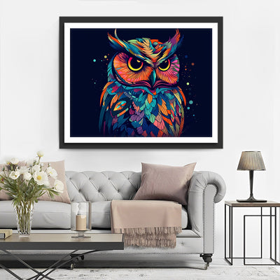 Hibou Coloré dans le Noir Broderie Diamant