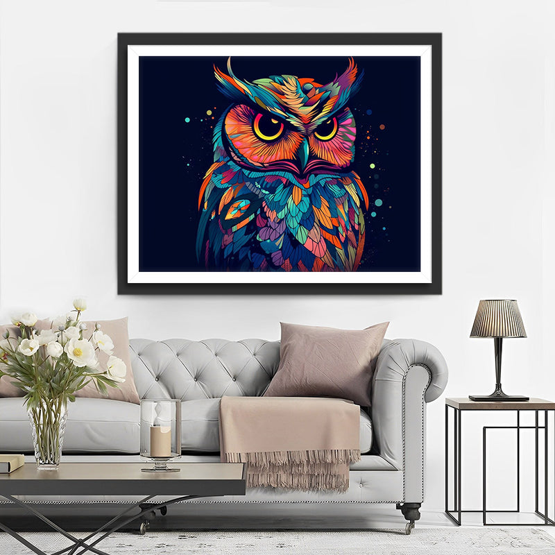 Hibou Coloré dans le Noir Broderie Diamant